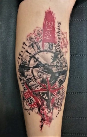 Tattoo Style red Black Clock