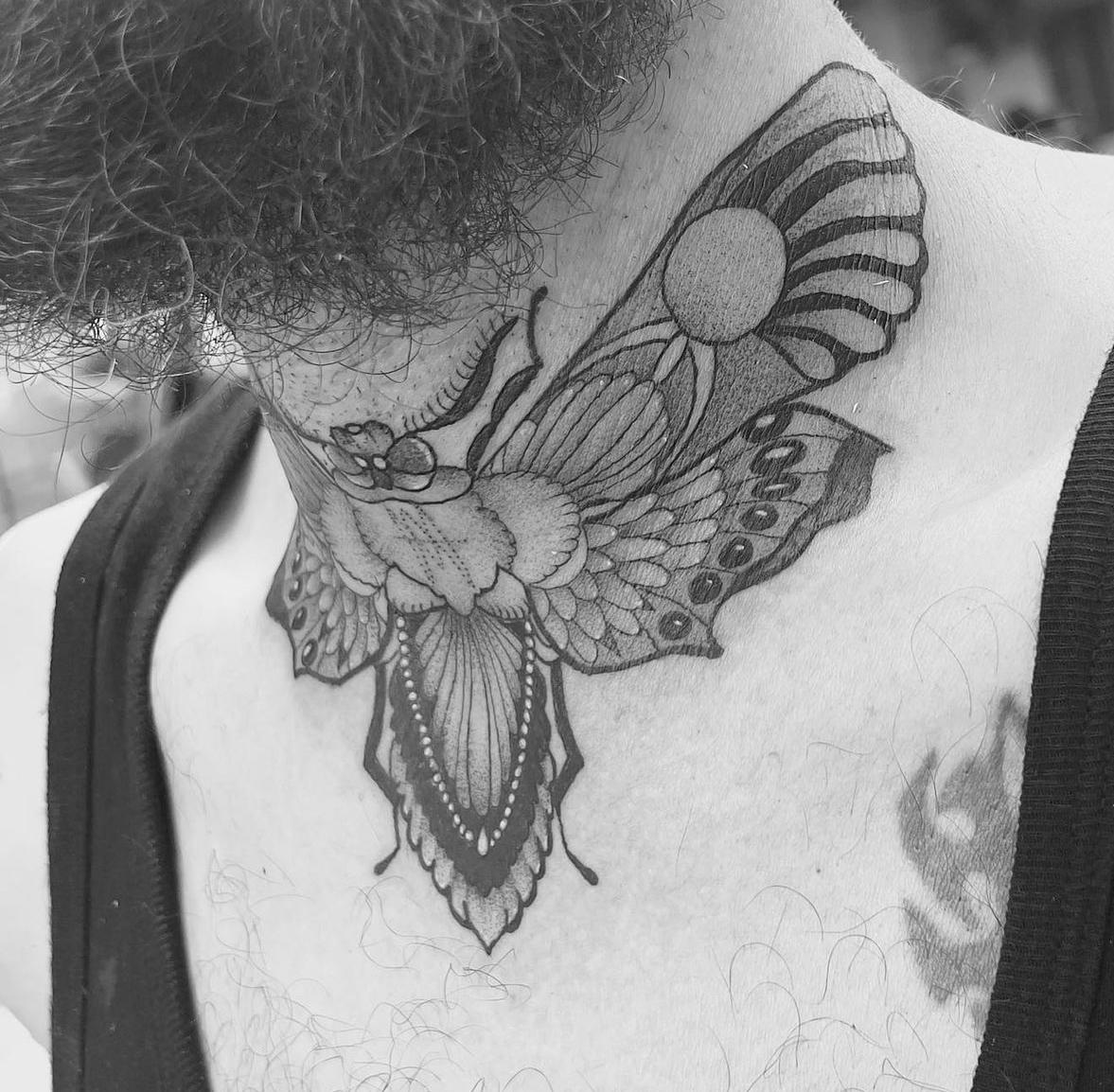 neck tattoo butterfly moth